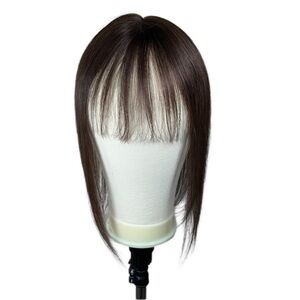 Chocolate Brown Remy Human Hair 14 Inch Hair Topper With Bangs